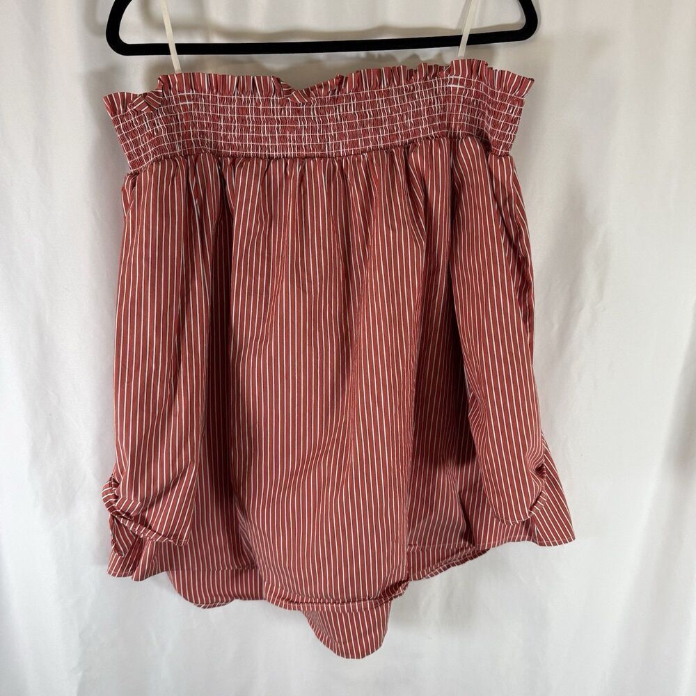 Chico's Blouse Women's 20/22 Red Striped Off The Shoulder 3/4 Sleeve Smocked